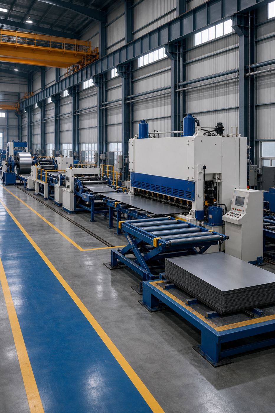 Long cut to length shearing line for steel sheet processing